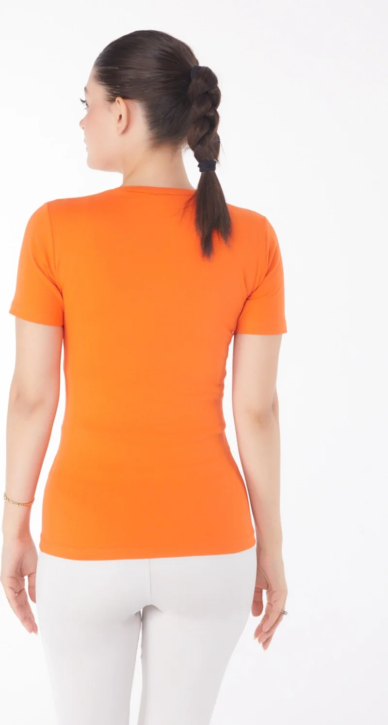 Tofisa Plain Crew Neck Women's Orange Short Sleeve T-Shirt - 25768