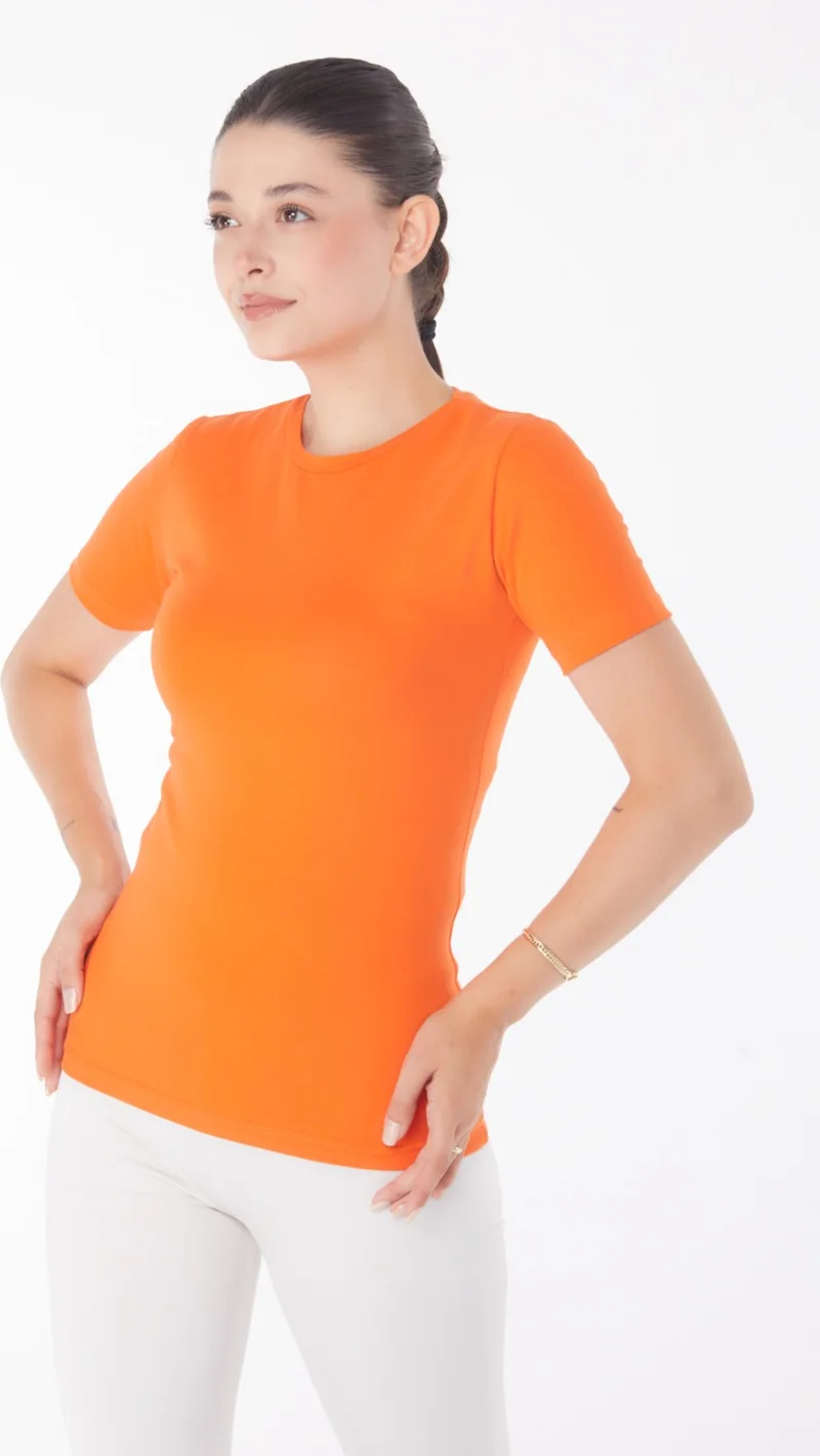 Tofisa Plain Crew Neck Women's Orange Short Sleeve T-Shirt - 25768