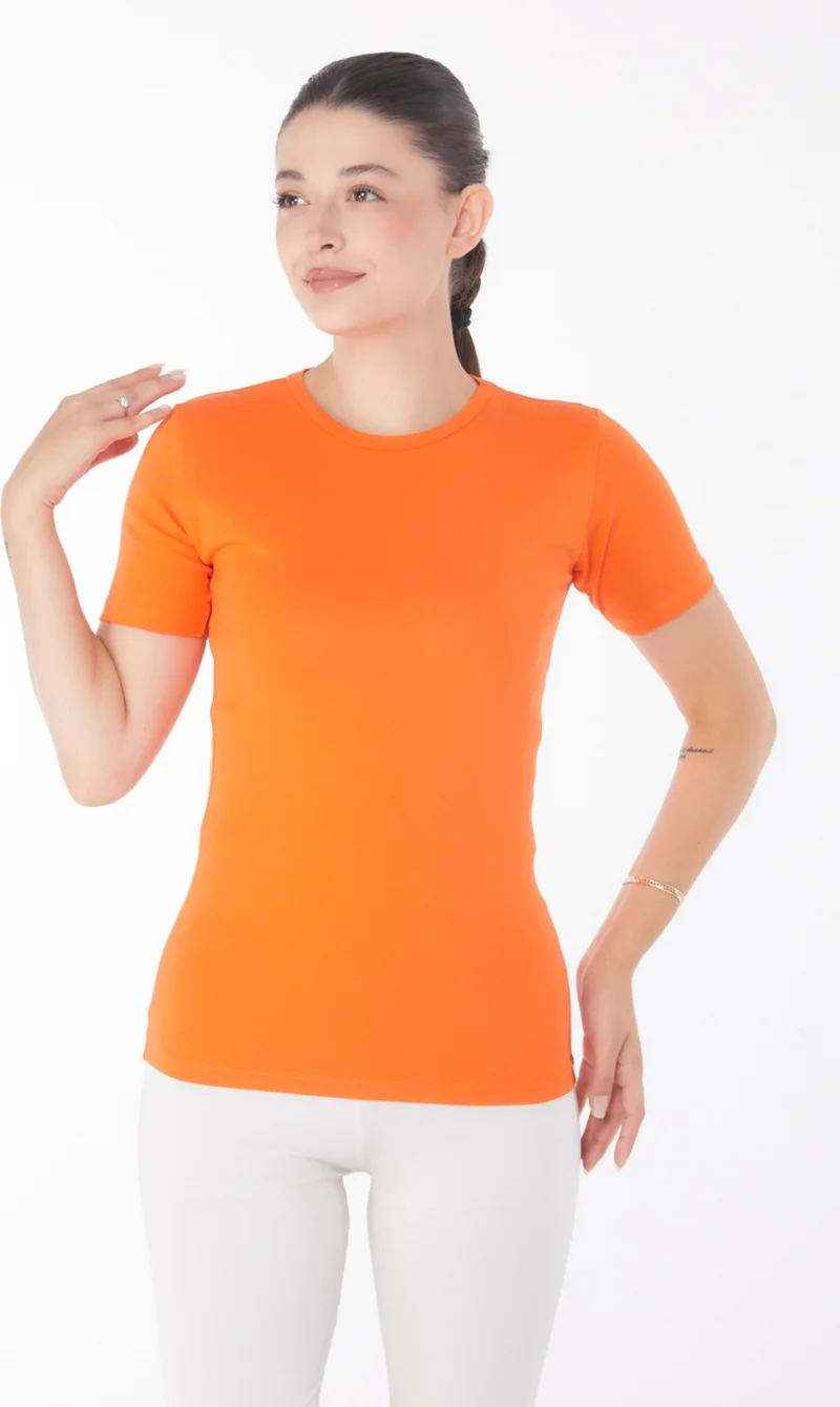 Tofisa Plain Crew Neck Women's Orange Short Sleeve T-Shirt - 25768