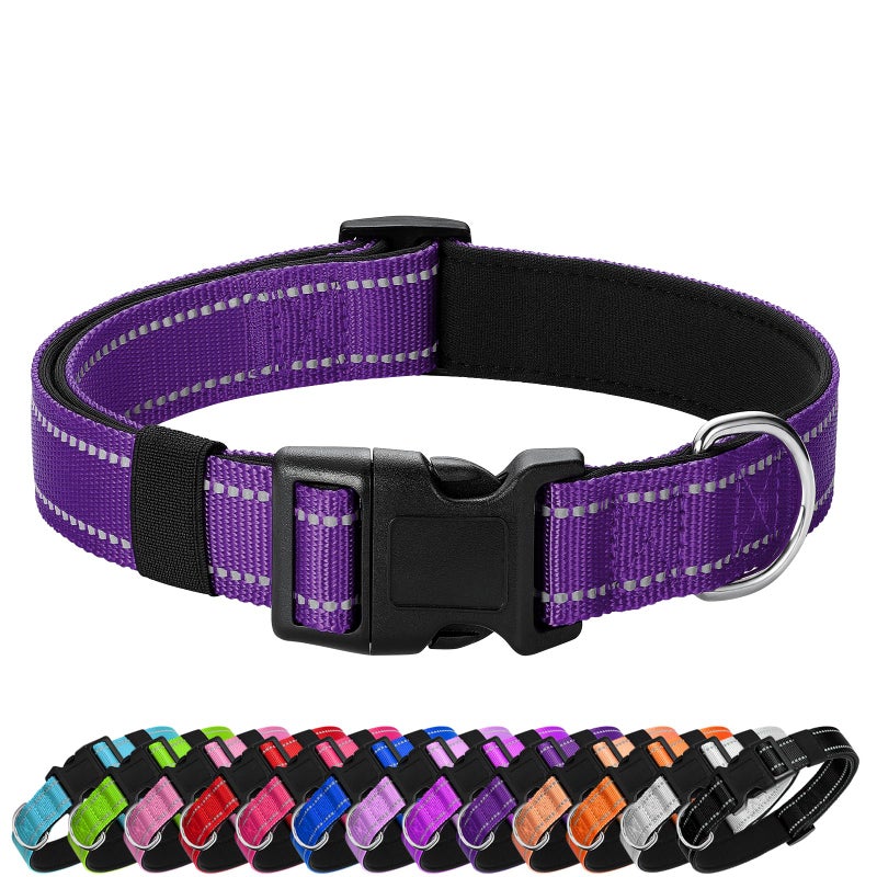 PenSeepet Reflective Dog Collar Padded with Soft Neoprene Breathable Quick Release Basic Dog Collars for Medium Dogs Purple Girl - Image 1