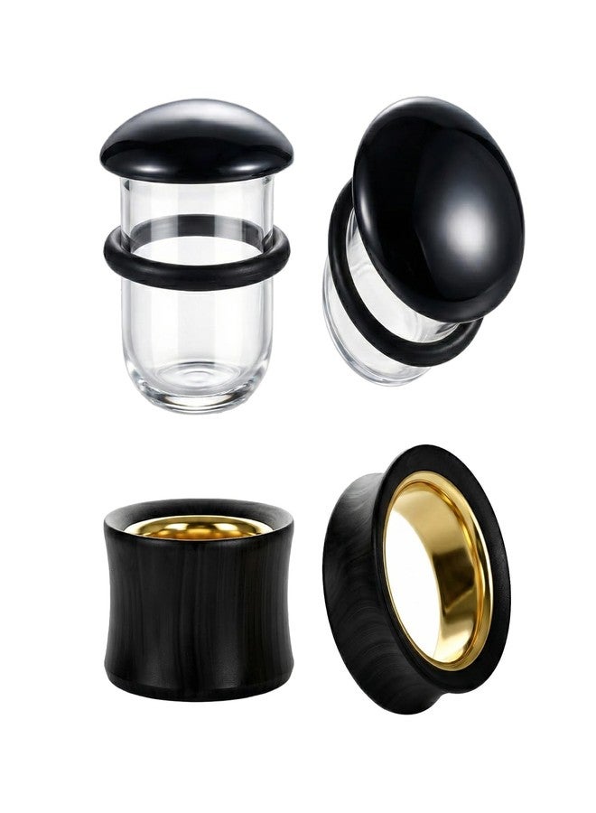 PunkTracker 2Pairs Ear Gauges Ear Plugs Ear Tunnels 8-25mm Gauge Earrings, Wood and Glass Stretching Kit Gauges for Ears - Image 1