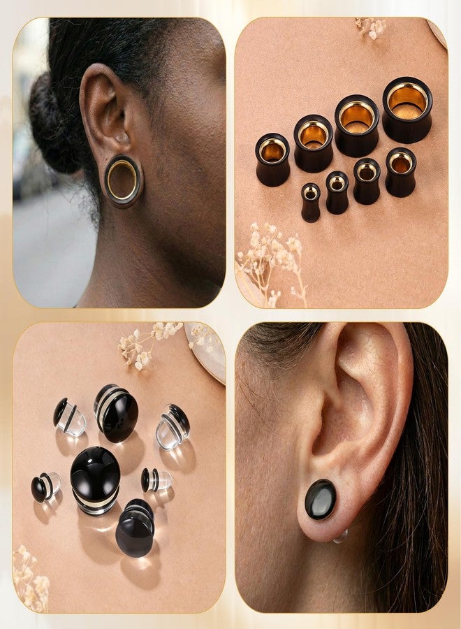 PunkTracker 2Pairs Ear Gauges Ear Plugs Ear Tunnels 8-25mm Gauge Earrings, Wood and Glass Stretching Kit Gauges for Ears - Image 5