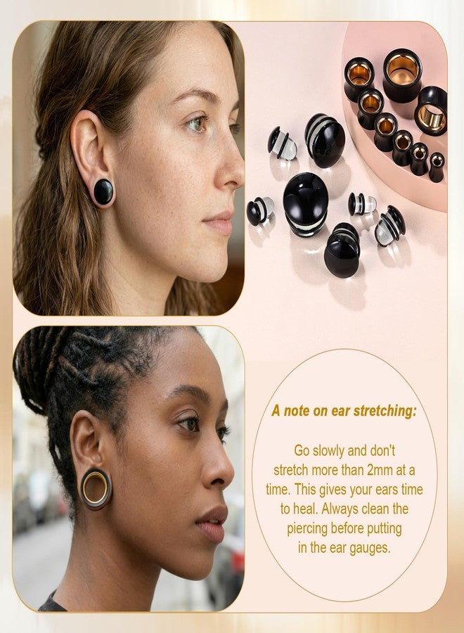 PunkTracker 2Pairs Ear Gauges Ear Plugs Ear Tunnels 8-25mm Gauge Earrings, Wood and Glass Stretching Kit Gauges for Ears - Image 4