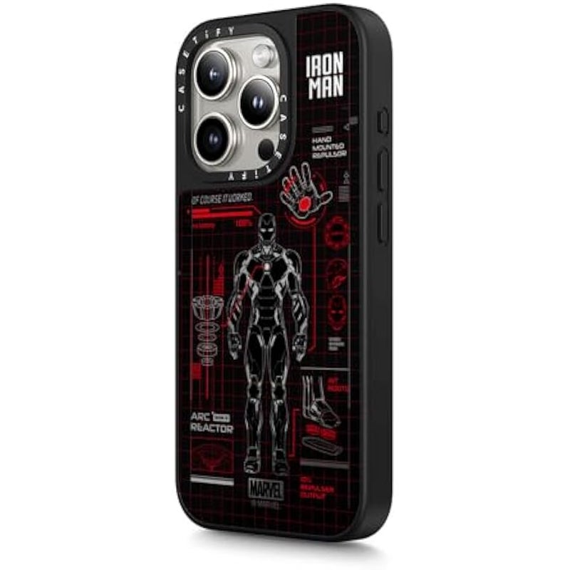 Casetify Mirror iPhone 15 Pro Case 【Iron Man Co-Lab/Reflective / 4.9ft Drop Protection/Compatible with Magsafe】 - Iron Man Blue Print Tech - Red - Silver on Black - Image 5