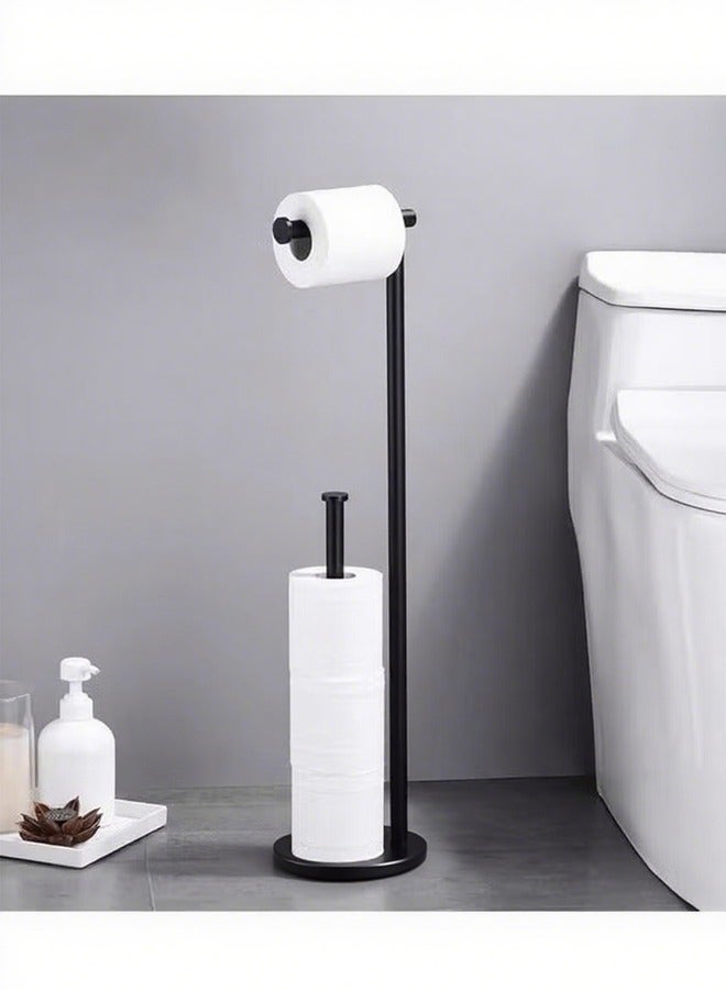 HOMESTAR Toilet Paper Holder Stand, Bathroom Roll Stand with Reserve, Standing Rustproof Non-Slip Stable Base, Black for - Image 1