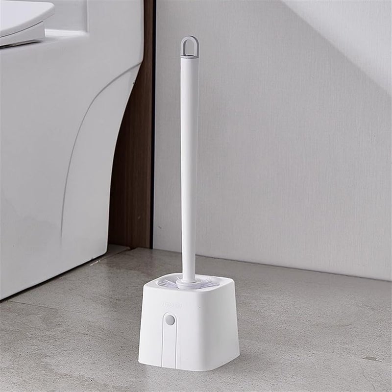 Toilet Brush & Holder White Plastic Floor Standing Toilet Brush Long Handle with Tweezers Toilet Brush Holder Set Hollowed Out Breathable Base Toilet Brush Toilet Bowl Brush Holder Set - Image 4