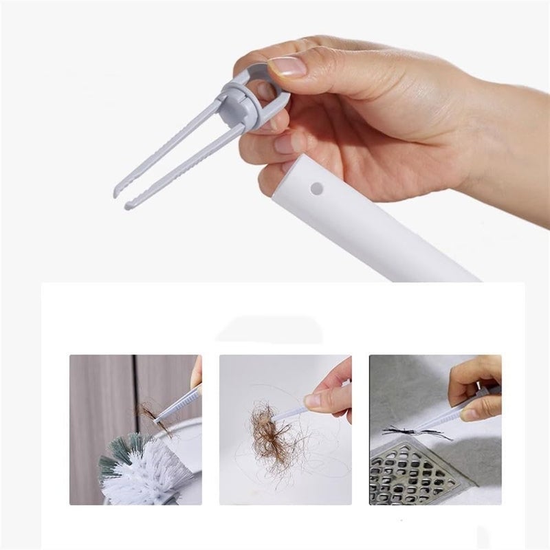 Toilet Brush & Holder White Plastic Floor Standing Toilet Brush Long Handle with Tweezers Toilet Brush Holder Set Hollowed Out Breathable Base Toilet Brush Toilet Bowl Brush Holder Set - Image 1