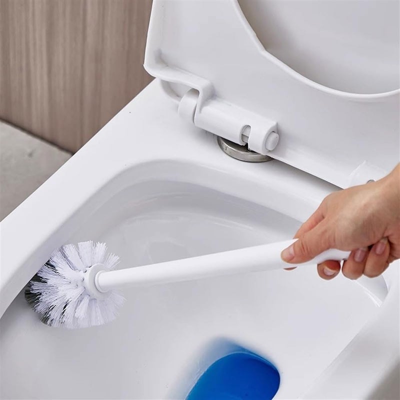 Toilet Brush & Holder White Plastic Floor Standing Toilet Brush Long Handle with Tweezers Toilet Brush Holder Set Hollowed Out Breathable Base Toilet Brush Toilet Bowl Brush Holder Set - Image 2