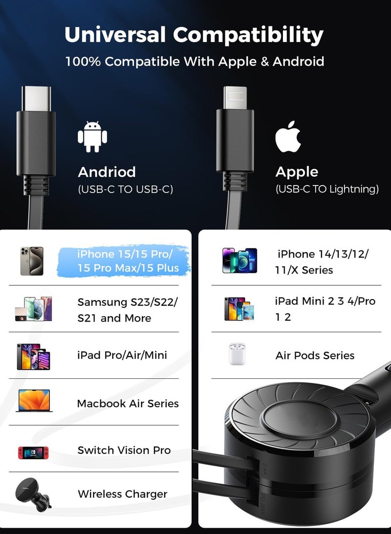 Excefore Retractable Car Charger, Mini Car Adapter, 3 in 1 Small Retractable Phone Charger, 50W Fast Car Charger with Dual Retractable Cable & USB Port, Compatible with iPhone 15/14/13/12 Pro Max and Samsung - Image 5