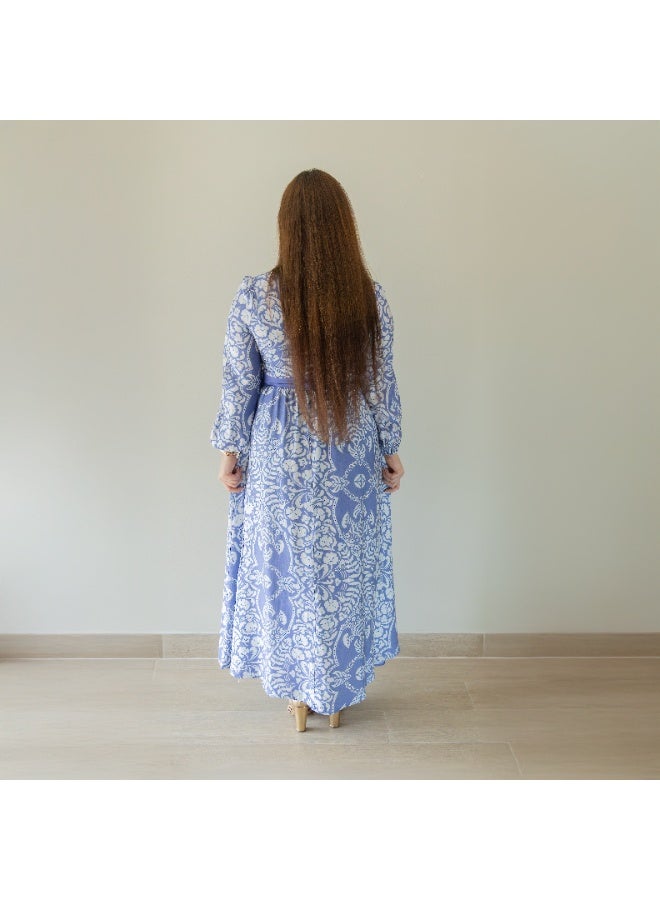 LINELLE فستان لينيل كاجوال للسيدات - فستان ماكسي مطبوع من مزيج الرايون مع حزام وتفاصيل زر، LCD6731 - Image 4