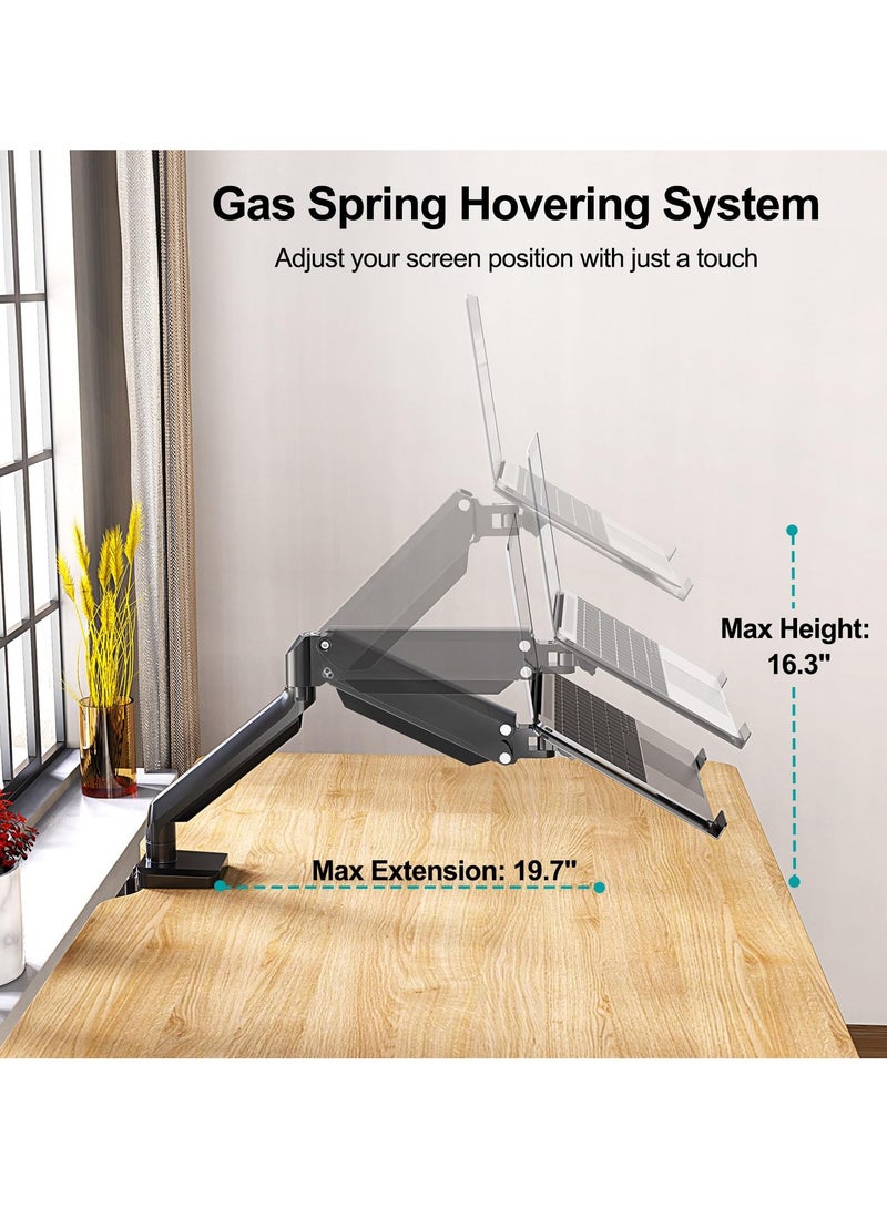 Green Tiger Laptop Stand Desk Mount, 2 in 1 Function Monitor Laptop Mount, Aluminum Laptop Arm Fits Max 17" Notebook and 32" Computer Screen, Single Monitor Mount with Laptop Tray, Holds up to 17.6lbs - Image 2