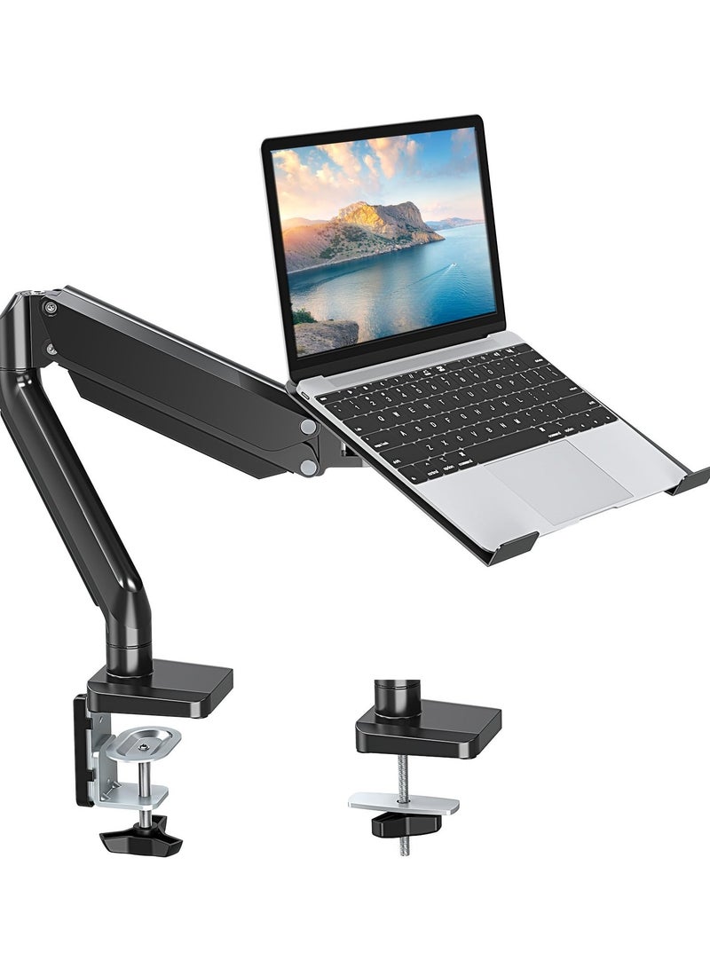 Green Tiger Laptop Stand Desk Mount, 2 in 1 Function Monitor Laptop Mount, Aluminum Laptop Arm Fits Max 17" Notebook and 32" Computer Screen, Single Monitor Mount with Laptop Tray, Holds up to 17.6lbs - Image 1