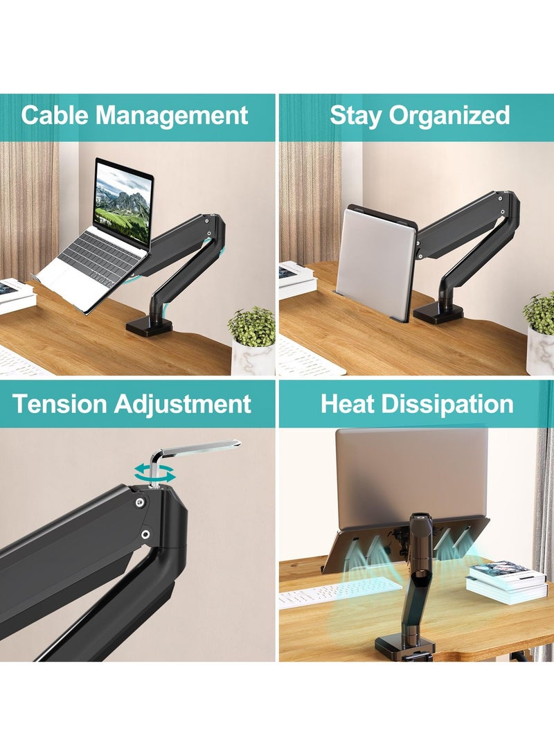 Green Tiger Laptop Stand Desk Mount, 2 in 1 Function Monitor Laptop Mount, Aluminum Laptop Arm Fits Max 17" Notebook and 32" Computer Screen, Single Monitor Mount with Laptop Tray, Holds up to 17.6lbs - Image 4
