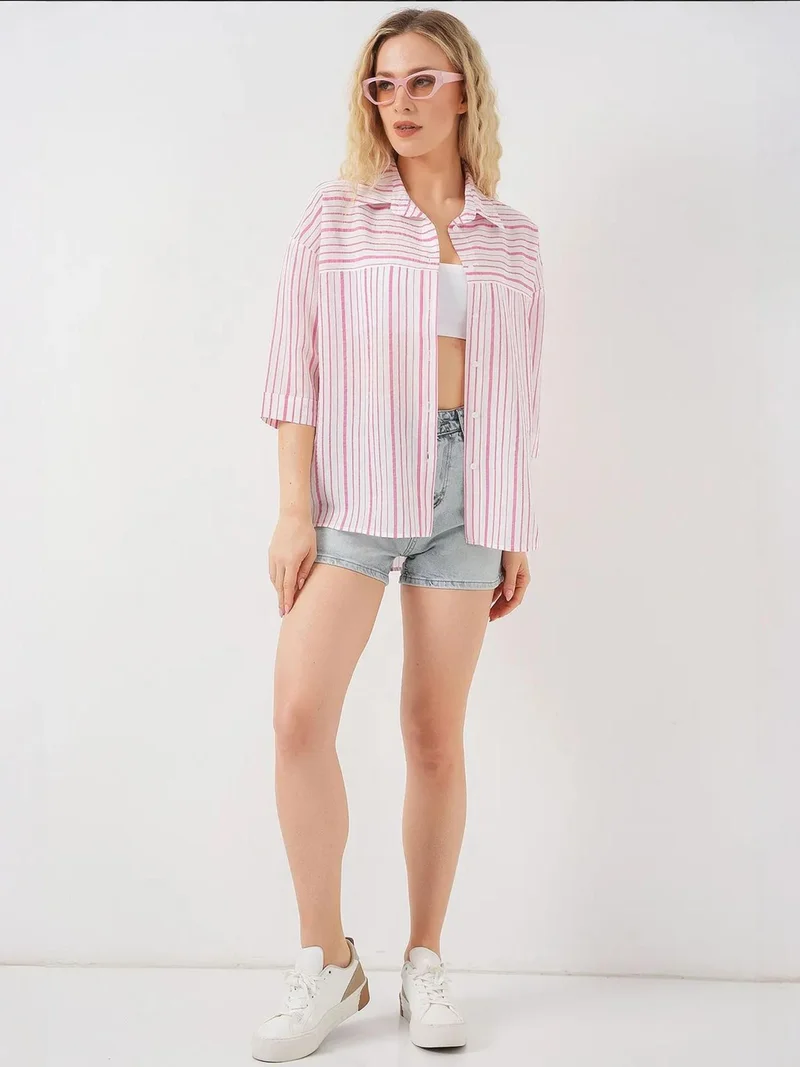 BIG DART BDART Lined Striped Poplin Shirt with Three Quarter Sleeves