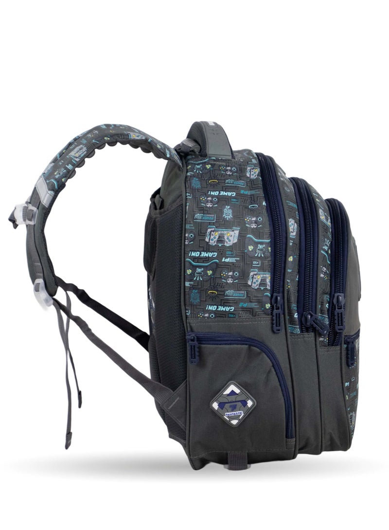 Fantastic QY001 Gaming School Backpack, 25L, 3 Compartments, Gaming Design, Grey and Blue, 40×30×15cm - Image 3