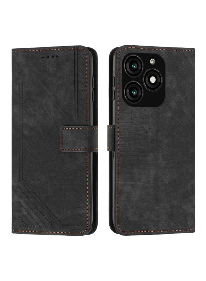 جرين تايجر جراب هاتف جلدي بنمط مخطط لهاتف Tecno Spark 20 مع حبل طويل (أسود)