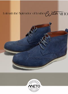 Meto Blue Genuine Leather Embossed Chukka Brogue Boots  - Image 1