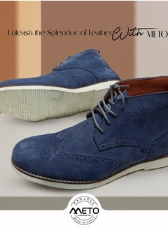 Meto Blue Genuine Leather Embossed Chukka Brogue Boots  - Image 2