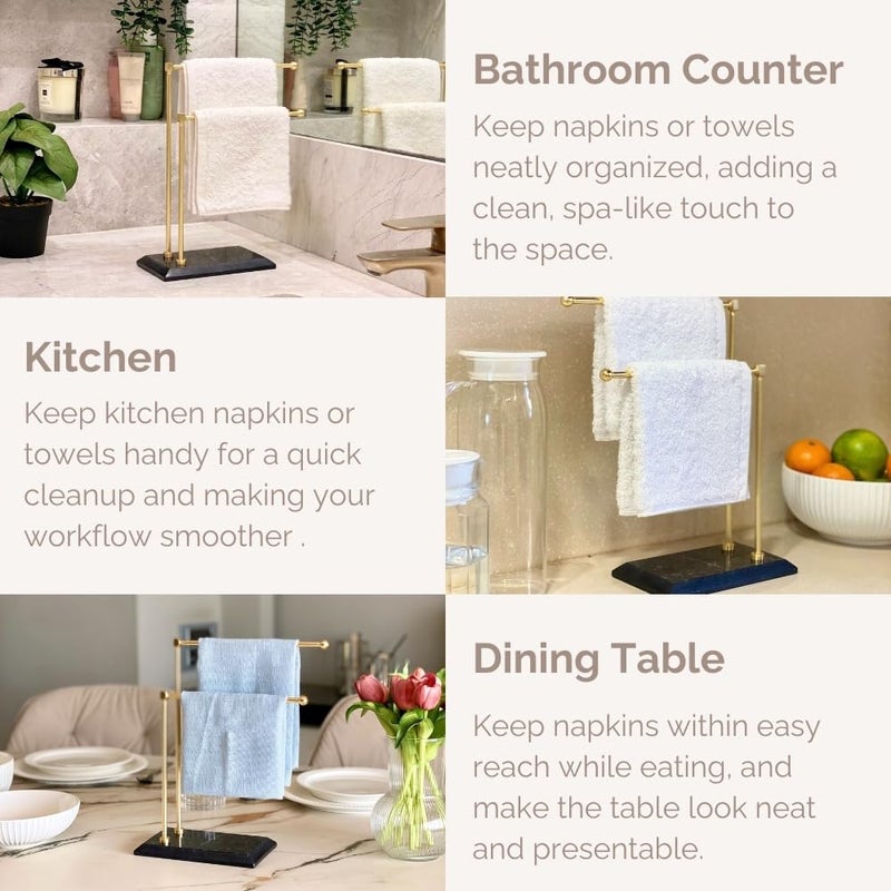 MASON HOME Melrose Hand Towel Stand - Black & Gold - 1pc |Heavy Marble Base | Easy to Use | Bathroom - Kitchen - Bedroom - Washbasin | Towel - Kitchen Roll - Paper Towel | Décor | Organizer | Stand - Image 4