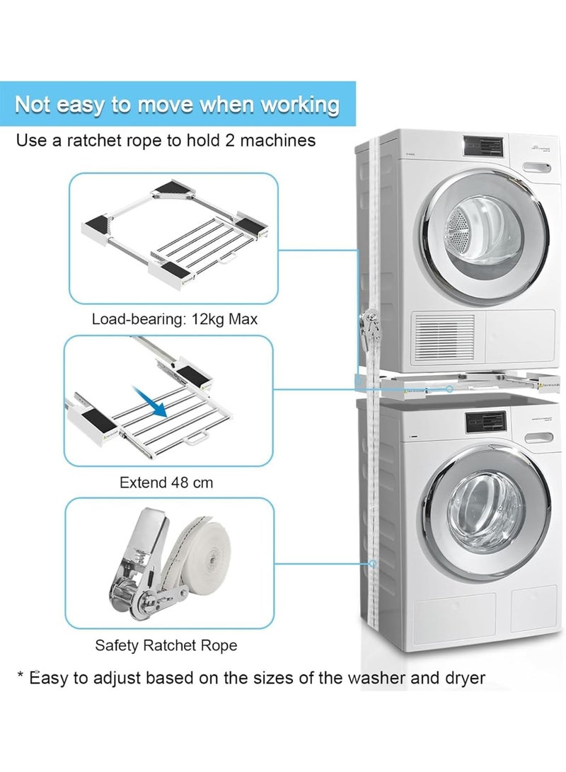 عربست غسالة مجفف مجموعة التراكم ، مجموعة التراكم العالمية للغسالة والمجفف ، مع سحب رف التجفيف ، قابل للتعديل 29 "/ 28" / 27 "/ 26" / 25 "/ 24" مجموعة التراكم مع حزام الراشيت - Image 5