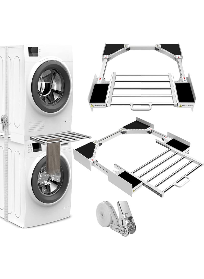 عربست غسالة مجفف مجموعة التراكم ، مجموعة التراكم العالمية للغسالة والمجفف ، مع سحب رف التجفيف ، قابل للتعديل 29 "/ 28" / 27 "/ 26" / 25 "/ 24" مجموعة التراكم مع حزام الراشيت - Image 1