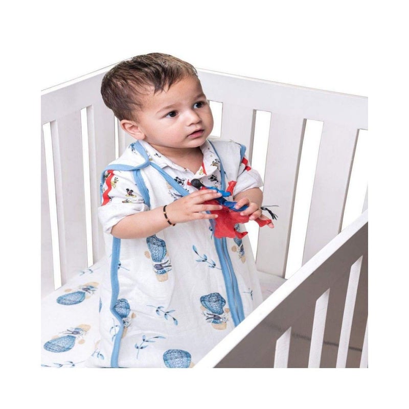 Theoni 100% Organic Cotton Muslin Sleeping Bag/Slepping sack - Cappadocia Dreams Blue (0-6 Months) - Image 1