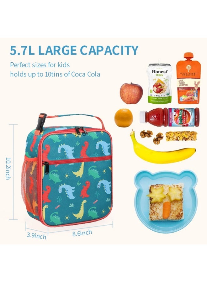 SänHahn Kids Lunch Box Insulated Soft Bag Mini Cooler Back to School Thermal Meal Tote Kit with Proof Water-resistant Lining for Girls, Boys (Green Dinosaur)  - Image 2
