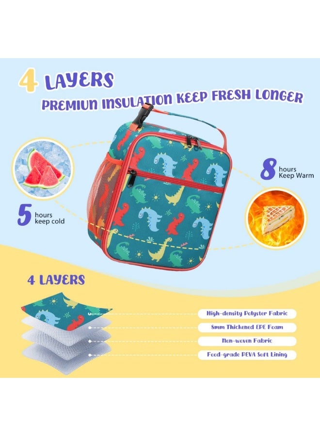 SänHahn Kids Lunch Box Insulated Soft Bag Mini Cooler Back to School Thermal Meal Tote Kit with Proof Water-resistant Lining for Girls, Boys (Green Dinosaur)  - Image 5
