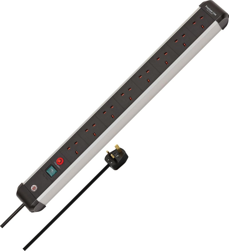 Brennenstuhl Premium-Alu-Line 8-Way Extension Lead (Power Strip with Safety Fuse Button, 3m Cable, Made in Germany) Black/Silver - Image 1