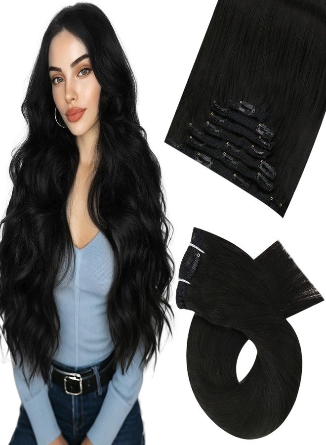 Moresoo Clip in Hair Extensions Remy Double Weft Human Hair Clip in Extensions Straight Hair Extensions for Women Natural Black #1B 7pcs 120g 18inch - Image 1