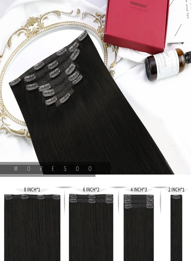 Moresoo Clip in Hair Extensions Remy Double Weft Human Hair Clip in Extensions Straight Hair Extensions for Women Natural Black #1B 7pcs 120g 18inch - Image 3