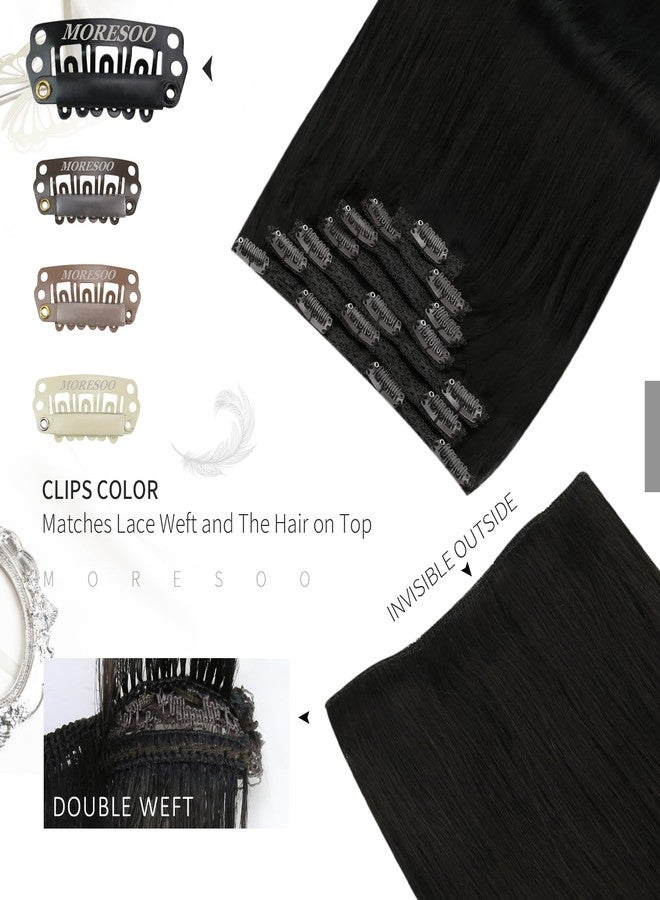 Moresoo Clip in Hair Extensions Remy Double Weft Human Hair Clip in Extensions Straight Hair Extensions for Women Natural Black #1B 7pcs 120g 18inch - Image 4