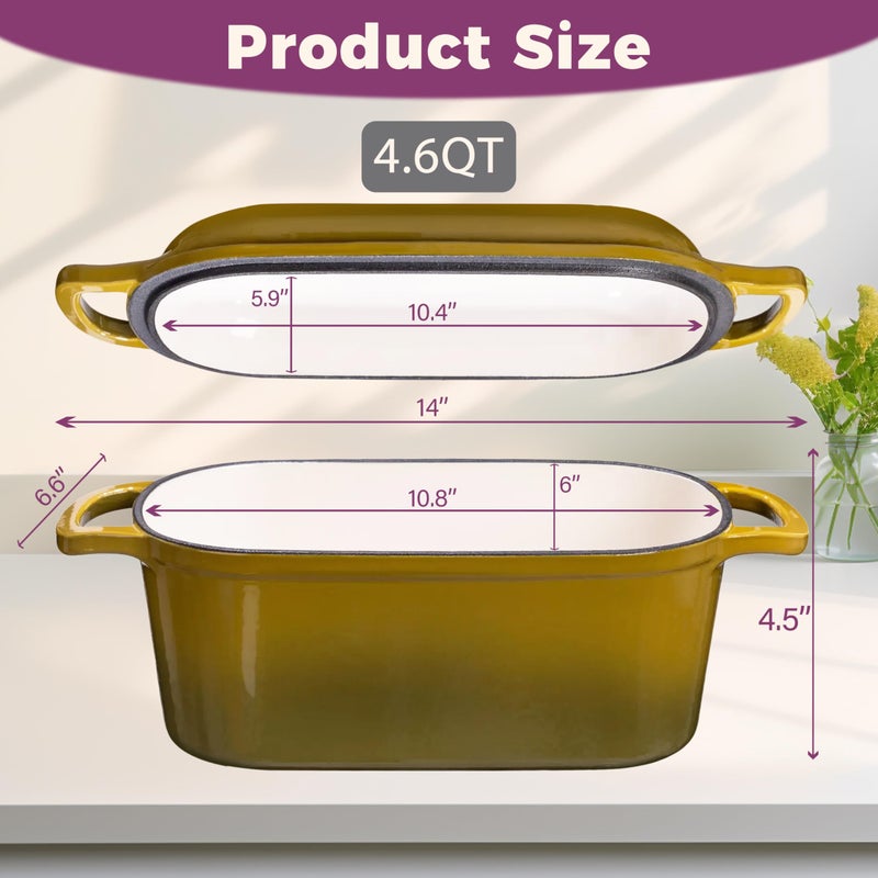 Vanderlume 4.6-Quart Oval Dutch Oven for Bread Baking, 2 in 1 Cast Iron Bread Pan with Lid, Sourdough Bread Dutch Oven for a Crispy Crust, Olive - Image 4