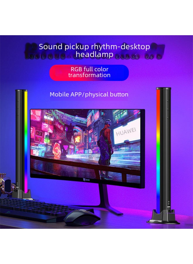 Loquat Rgb Sound-activated Desktop Atmosphere Led Computer Car Spectrum Music Rhythm Cool 3d Sound-picking Lamp-Color:D08-32 Lamp Beads-APP-Black-Size:5V (battery) - Image 4