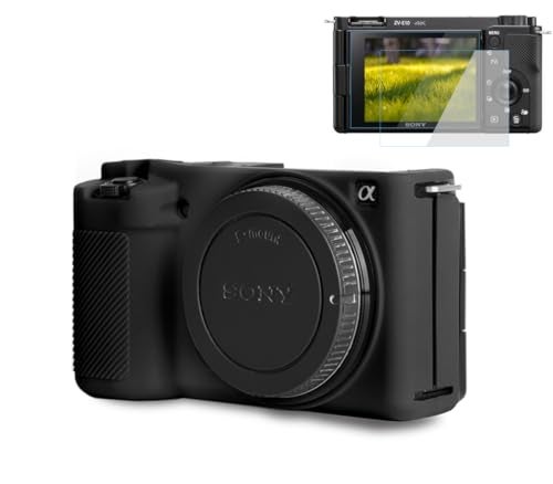 Pocoukate Case for Sony ZV-E10 Vlog Camera, Soft Silicone Protective Cover Skin with ZVE10 Screen Protector Accessories for Sony Alpha ZVE10 / ILCZV-E10L Camera Silicone Case - Black - Image 1