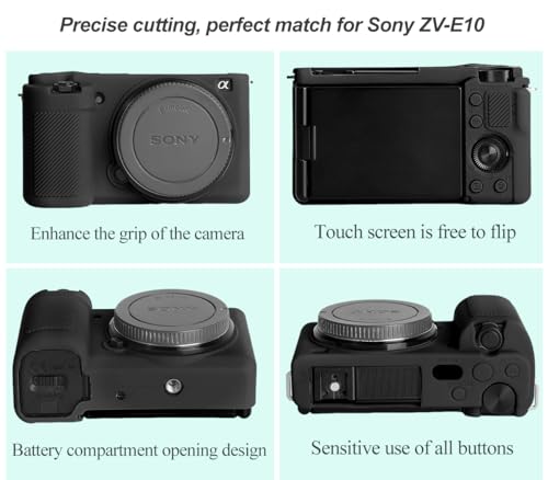Pocoukate Case for Sony ZV-E10 Vlog Camera, Soft Silicone Protective Cover Skin with ZVE10 Screen Protector Accessories for Sony Alpha ZVE10 / ILCZV-E10L Camera Silicone Case - Black - Image 3