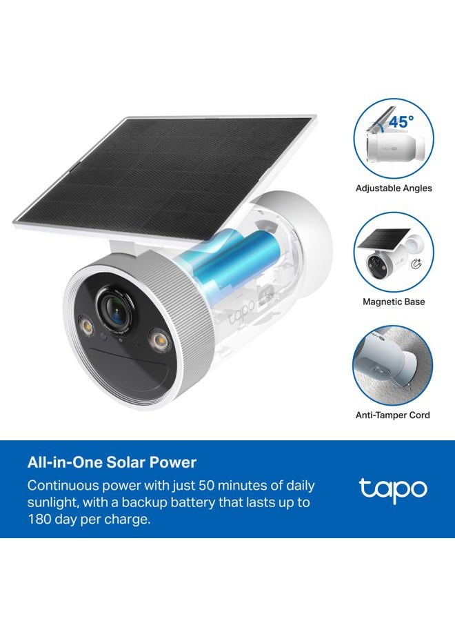 tapo 4K Outdoor Battery Camera Wireless, Security Camera with Integrated Solar Panel, Person/Vehicle/Pet Detection, Works w/Alexa & Google Assistant, Color Night Vision, SD/Cloud Storage, C465 - Image 2