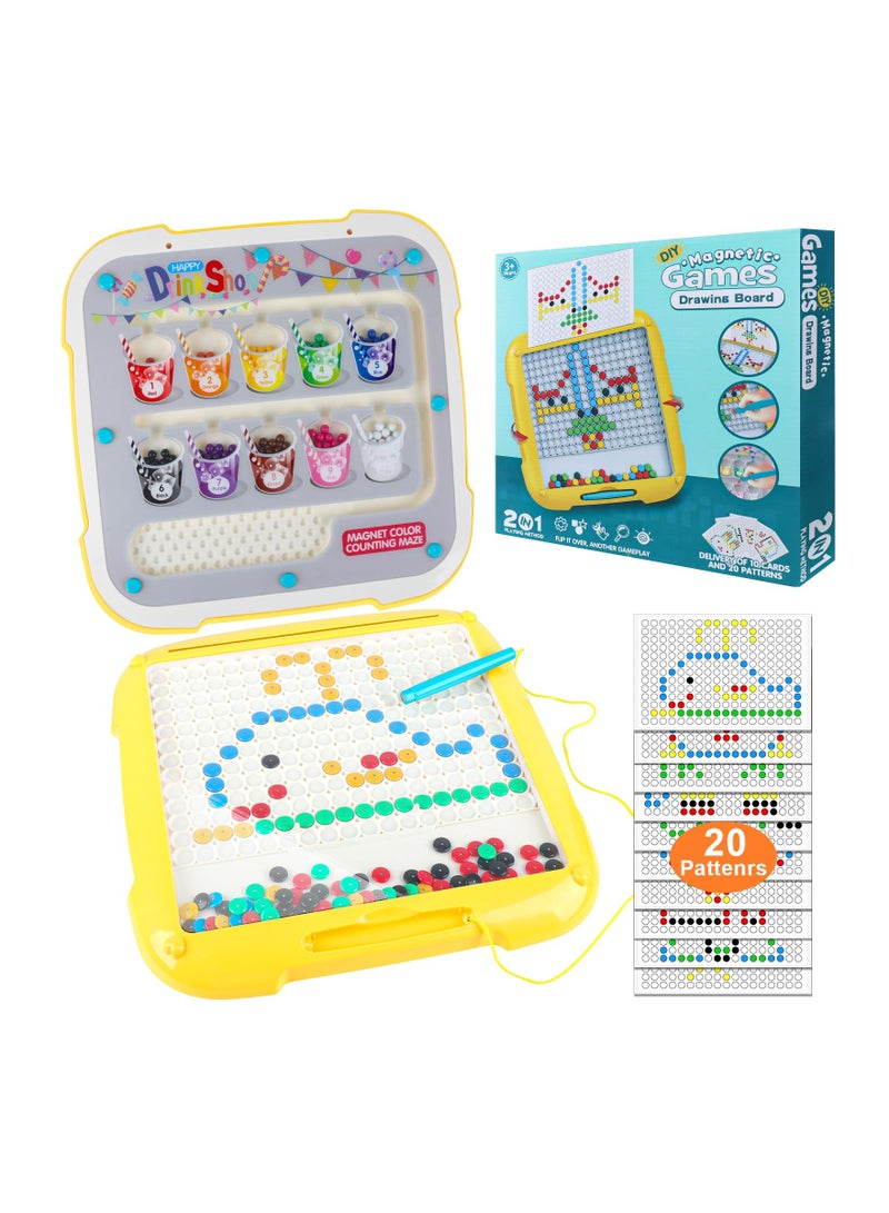 XiuWoo 2 in1 Magnetic Color and Number Maze & Drawing Board, Dual Side Montessori Toys for 3+ Years Old, Magnet Color Sorting Learning Counting Puzzle, Educational Birthday Gift for 3-5 Boys Girls - Image 1
