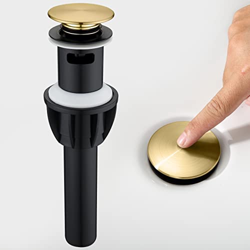 TIORIY Pop up Bahtroom Sink Drain with Overflow Brushed Gold Vessel Sink Drain for Bathroom Assembly Anti Clogging Bathroom Sink Stopper Suit for 1 34 Hole