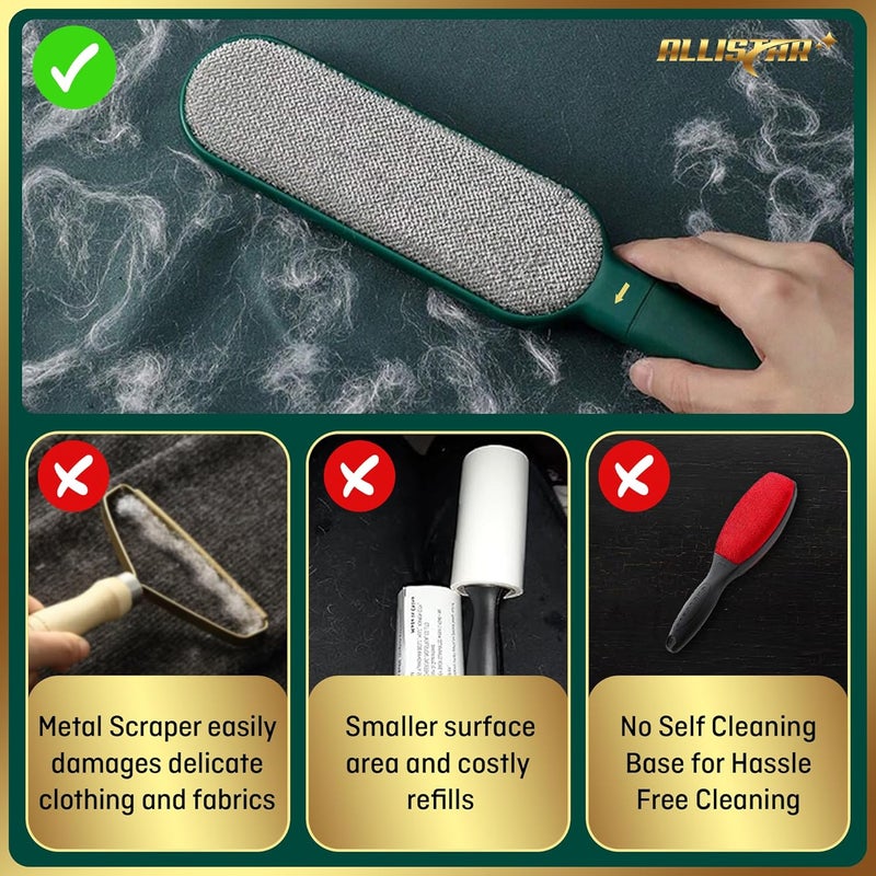 ALLISTAR Pet Hair Remover, Lint Remover, Lint Brush for Clothes, Furniture, Carpets, Car Seats. Cat Hair Remover. Dog Hair Remover Laundry. Double-Sided. Reusable. Self-Cleaning Base. (Forest Green) - Image 3