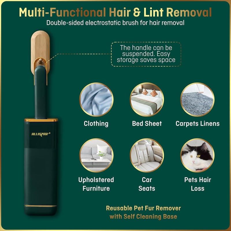 ALLISTAR Pet Hair Remover, Lint Remover, Lint Brush for Clothes, Furniture, Carpets, Car Seats. Cat Hair Remover. Dog Hair Remover Laundry. Double-Sided. Reusable. Self-Cleaning Base. (Forest Green) - Image 2