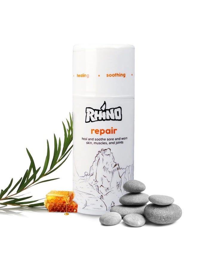 Rhino كريم إصلاح حلول جلد وحيد القرن - راحة مهدئة للبشرة الجافة والمتشققة، مثالي للمتسلقين والرياضيين وفنون القتال المختلطة | تبريد، مصنوع في أوريغون، شفاء سريع للبشرة المؤلمة والعضلات والمفاصل (3.4 أونصة سائلة) - Image 1