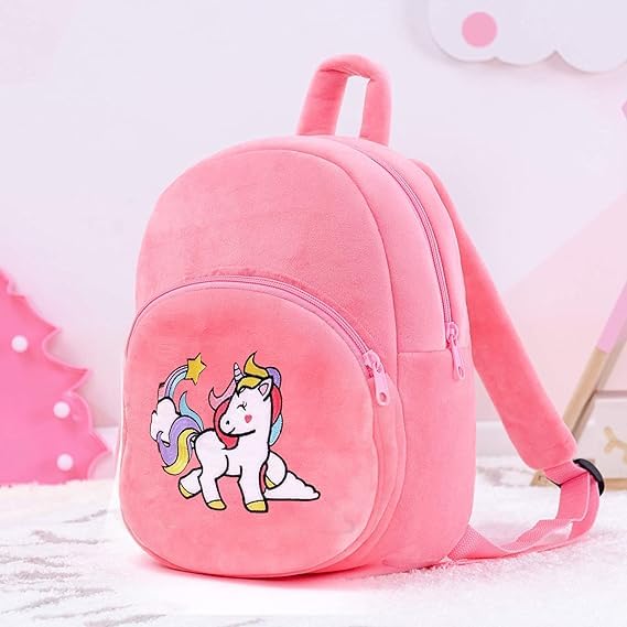 Frantic Kids Soft Animal Cartoon Travelling School Bag Soft Plush Backpacks Boys Girls Baby for 2 to 5 Years Baby/Boys/Girls Nursery(Hot Pink Unicorn) - Image 2