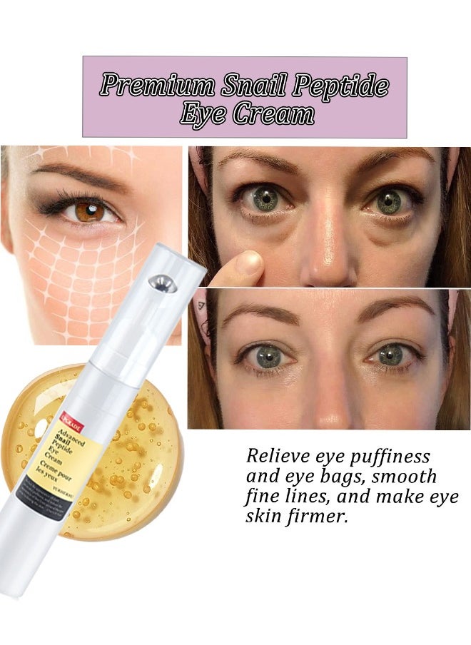 Advanced Snail Peptide Eye Cream, For Dark Circles, Puffiness And Wrinkle, Niacinamide And Snail Mucin Eye Cream, Moisturizing, Hydrating, Firming, 360° Massage Ball, 17ML