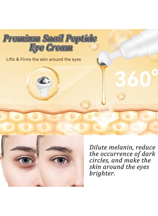 Advanced Snail Peptide Eye Cream, For Dark Circles, Puffiness And Wrinkle, Niacinamide And Snail Mucin Eye Cream, Moisturizing, Hydrating, Firming, 360° Massage Ball, 17ML