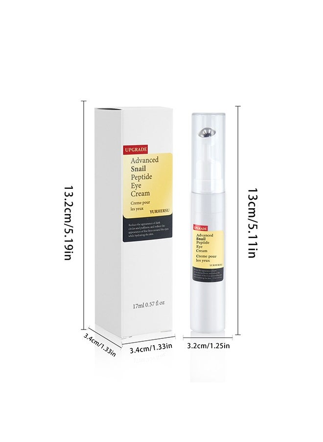 Advanced Snail Peptide Eye Cream, For Dark Circles, Puffiness And Wrinkle, Niacinamide And Snail Mucin Eye Cream, Moisturizing, Hydrating, Firming, 360° Massage Ball, 17ML