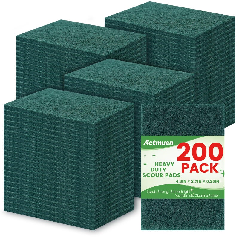 Actmuen 200 Pack Green Scrubbing Pads Heavy Duty Scouring PadsDish Scrubber Reusable for Cleaning Multipurpose Scrub Pads for Household Kitchen Dishes Pots Pans Metal Grill 43 x 275 x 03 Inches - Image 2