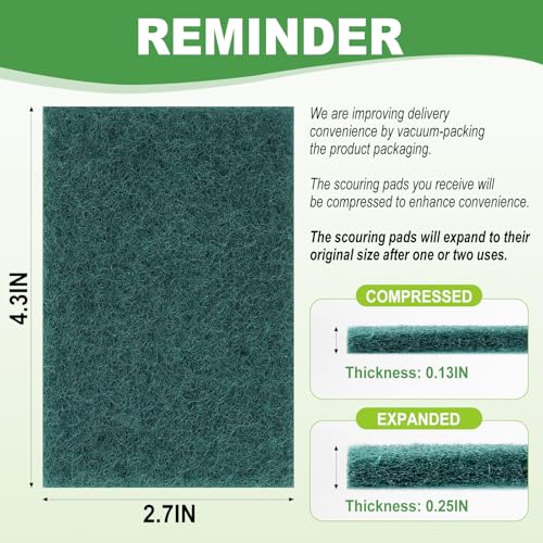 Actmuen 200 Pack Green Scrubbing Pads Heavy Duty Scouring PadsDish Scrubber Reusable for Cleaning Multipurpose Scrub Pads for Household Kitchen Dishes Pots Pans Metal Grill 43 x 275 x 03 Inches - Image 3