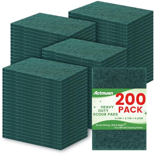 Actmuen 200 Pack Green Scrubbing Pads Heavy Duty Scouring PadsDish Scrubber Reusable for Cleaning Multipurpose Scrub Pads for Household Kitchen Dishes Pots Pans Metal Grill 43 x 275 x 03 Inches - Image 1