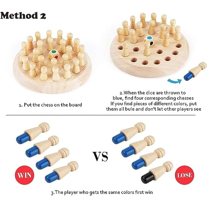 مومو بير Mumoo Bear Wooden Memory Chess ، شطرنج ذاكرة ملونة ، أطفال خشبية مباراة عصا الشطرنج ، لعبة ذاكرة للأطفال في وقت مبكر من التعلم ، هدية عيد ميلاد عيد الميلاد للأطفال 3 4 5 سنوات - Image 5